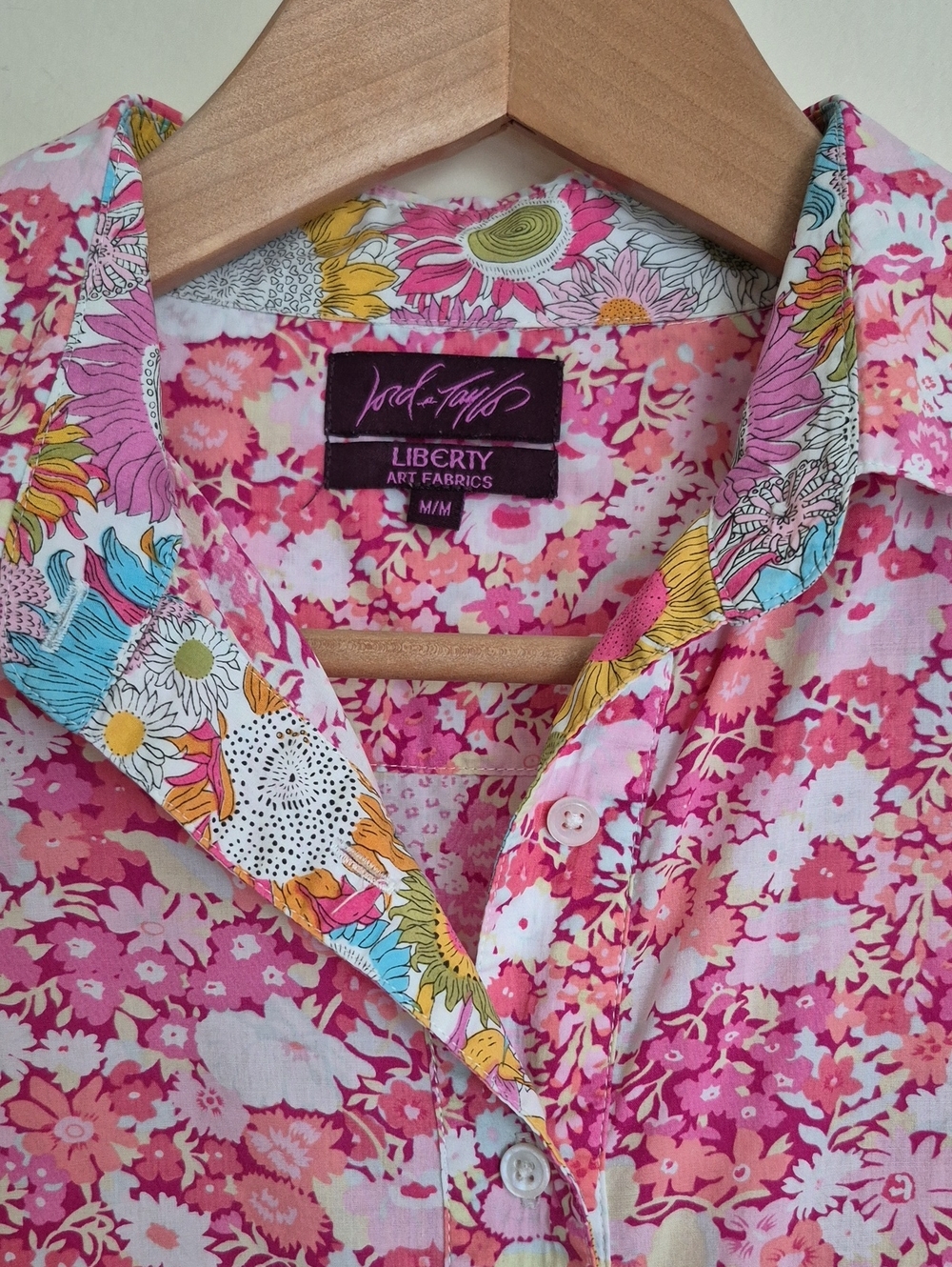 EUC Liberty Fabric Floral Blouse With Contasting Cuffs & Collar, M